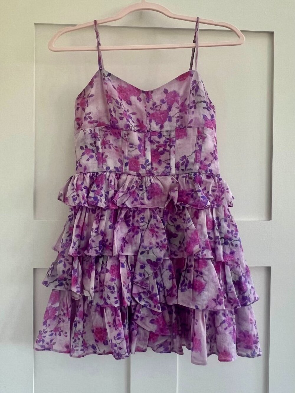 The Bardot Floral Adeli Floral Mini Dress in purple floral size small